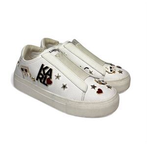 Karl Lagerfeld CAITIE White Leather Slip On Sneakers Charms Platform Women 6.5